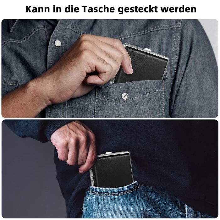 Чохол для сигарет зі шкіри та металу (3 шт., чорний) - 20 сигарет, з застібкою, 10 x 9.5 x 1.9 см