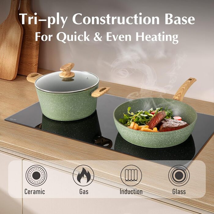 Набір посуду MAISON ARTS 12 предметів: каструлі та сковороди з антипригарним покриттям, гранітне покриття, для індукційних плит, плити, кухонний набір