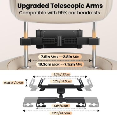 Утримувач для планшету NEUTYPECHIC в авто: 360° обертання, регульований, сумісний з iPad, iPhone, Samsung Galaxy Tab, Kindle Fire HD, Switch та іншими пристроями 4-12.9 дюймів