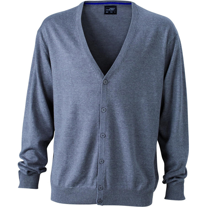 Кардиган чоловічий James & Nicholson V-подібний виріз, сірий (Grey-heather), розмір XL