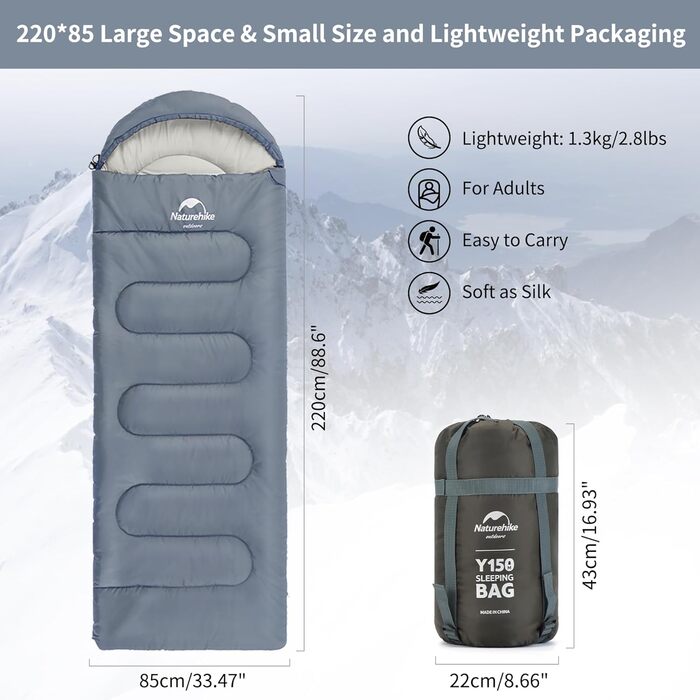 Naturehike Sleeping Bag with Hood - Camping Blanket Sleeping Bag - Lightweight & Comfortable - Ideal for Outdoor Adventures & Travel - Marine Blue (7~11°C)