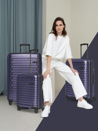 Чохол-валіза на колесах, середній, 45 x 25 x 66 см, розширюється до 75 літрів, з поліпропілену, 4 колеса, TSA-замок, Collection 04 (фіолетовий металік), набір (3 шт.) розширюваний