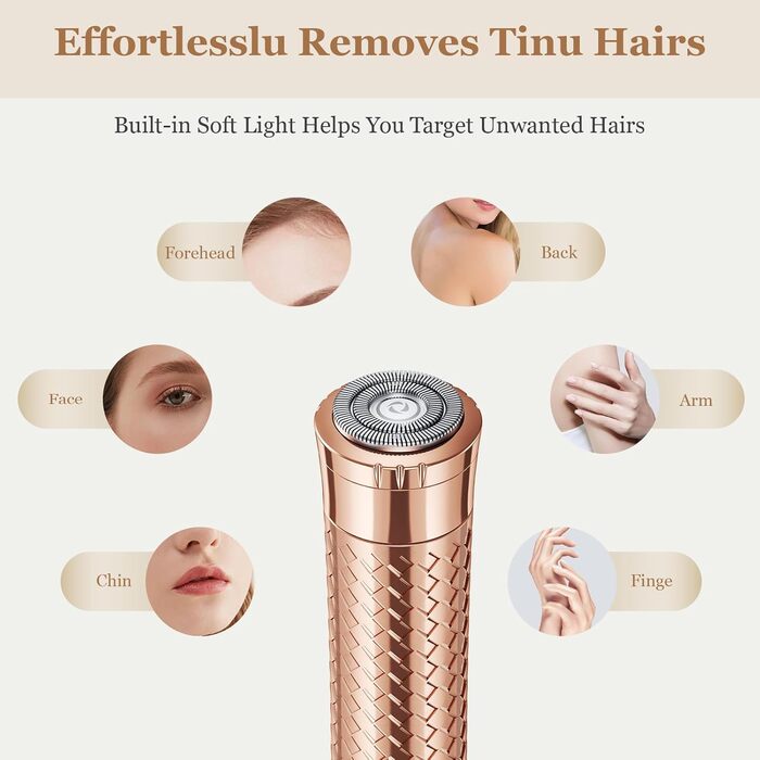 Електричний прилад для видалення волосся для жінок, бездротовий депілятор, безболісний електробритва для губ, рук, обличчя, пушкового волосся (Золотий)