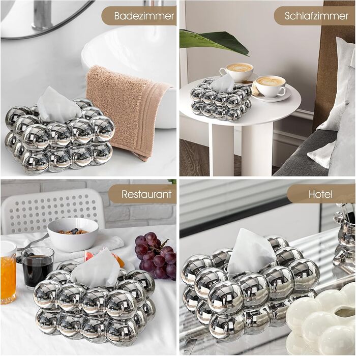Baoblaze Tissue Box Ceramic, Non-Slip Cosmetic Tissue Holder, Tissue Holder, Facial Tissues Storage Rectangular, Tissue Dispenser for Nightstand, Desk, Bathroom, Bedroom, Silver