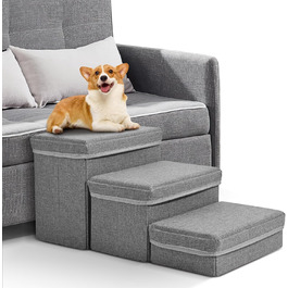 Сходинки для домашніх тварин Couleeur: 3 сходинки, антиковзкі, з місцем для зберігання, для собак та котів, складані, сірі