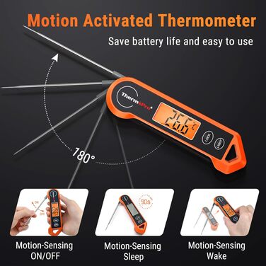Термометр для м'яса ThermoPro TP19H: цифровий термометр для приготування страв, барбекю, випічки та контролю температури вина. З довгим зондом та LCD-екраном.