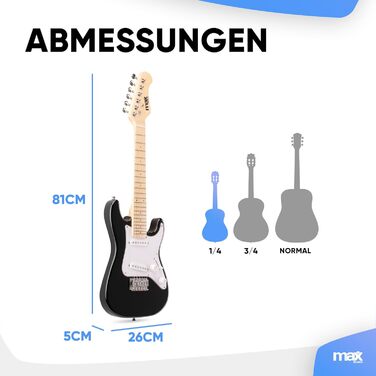 Електрогітара Max GigKit 4/4: Комплект з підсилювачем, аксесуарами та чохлом (Чорний, для дітей)