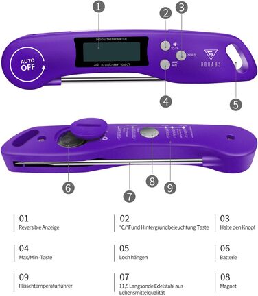 Цифровий термометр для м'яса DOQAUS: приготування на грилі, BBQ, варіння. Швидке зчитування, довга сонда, LCD екран, автовимкнення
