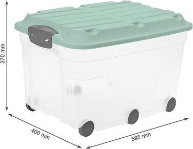 Rotho Roller 6 Storage Box 2-Piece Set, 57L with Lid and Wheels, Plastic (1 x 57L, Transparent/Turquoise)