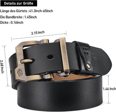 Чоловічий шкіряний ремінь BISON DENIM: стильний аксесуар для джинсів та ділового образу. Ширина 38 мм, колір чорний, з подарунковою коробкою (W71694-1bm-schwarz 110)