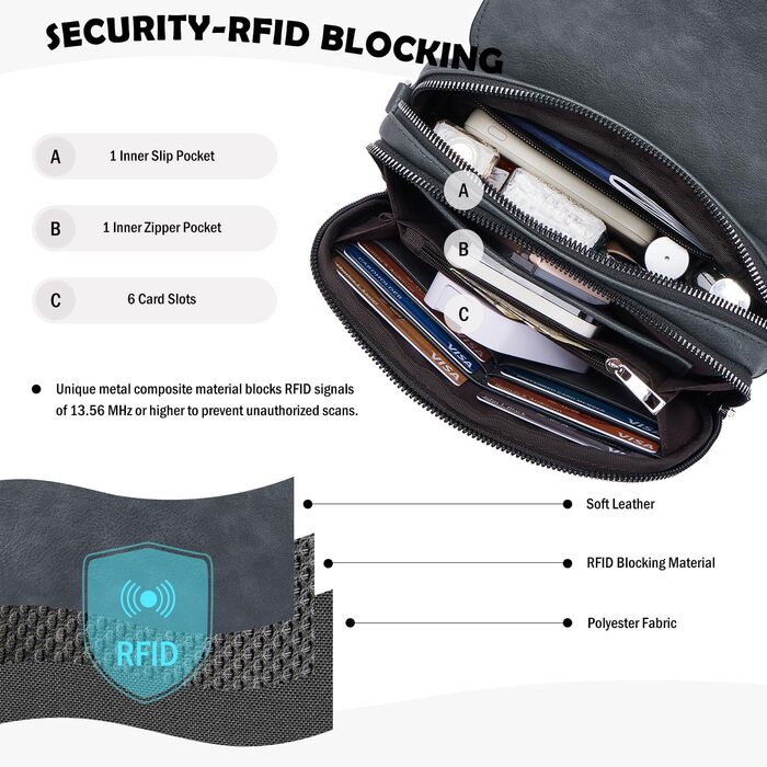 Сумка через плече Roulens для жінок, веганська шкіра, сірий колір (A-класичний). Регульований ремінь.