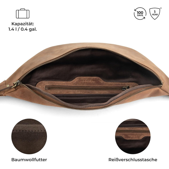Чоловіча/Жіноча сумка через плече Berliner Bags Preiu Bauchtasche, сумка на пояс, шкіряна, кросбоді, для чоловіків та жінок (Camel, XL)