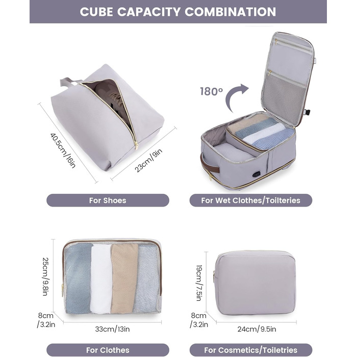 Рюкзак LOVEVOOK для жінок, 40L, ручна поклажа, для ноутбука, водонепроникний, рюкзак для подорожей, дамська сумка-мішок, 17.3 дюйми, сірий, білий, кавовий