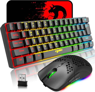 Механічна ігрова бездротова клавіатура з підсвічуванням RGB та миша, Bluetooth 5.0/2.4G, USB, 2200 mAh, Anti-Ghosting, чорний