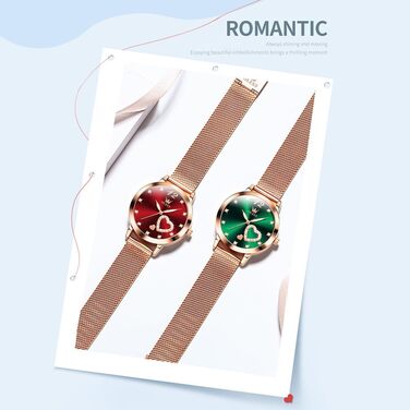 Годинник жіночий OLEVS Roségold з серцем-діамантом, чорно-біле циферблат, кварц, водонепроникний, комплект з браслетом, годинники для жінок (5189: Зелений)