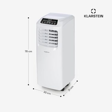 Мобільний кондиціонер Klarstein з випускним шлангом, 3-в-1: кондиціонер, вентилятор та осушувач повітря, компактний та портативний для дому та офісу, нічний режим, 7000 BTU, низьке енергоспоживання, білий