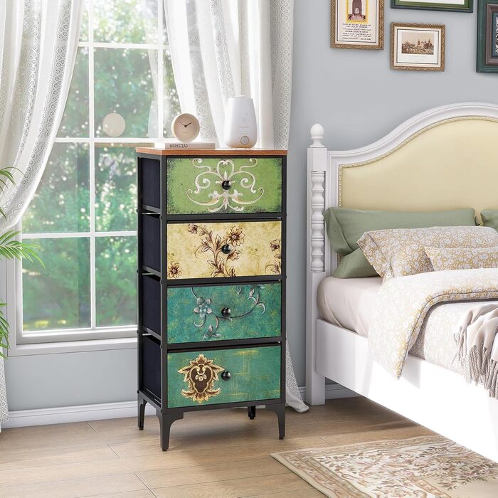 LYNCOHOME Chest of Drawers with 8 Fabric Drawers, Sideboard with Fabric Drawers, Drawer Unit for Kitchen, Office, Hallway, TV Stand with Fabric Drawers (4 Drawers)