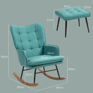 HOMCOM Rocking Chair, up to 130 kg, Rocking Armchair with Footstool, Armchair, Still Chair with Linen Look, Rocking Chair for Bedroom | Aosom