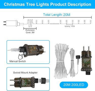 Гірлянда святкова на 10 метрів, 100 LED, з пультом, водонепроникна, 8 режимів. Ідеальна для декорування саду, тераси, балкону та святкових вечірок.