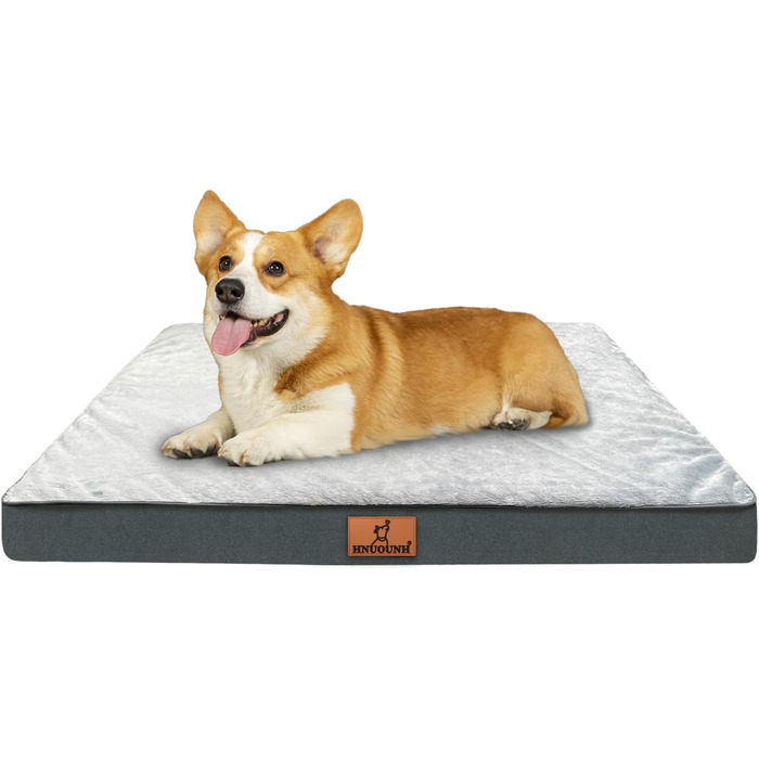 Ортопедичне ліжко для собак великих порід HNUOUNH, 76x50x8 см. Миється, знімний чохол, антиковзаюче дно, сіре