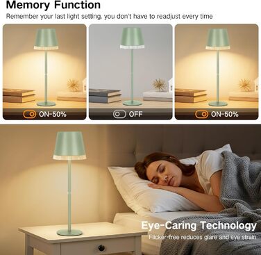 Світлодіодний настільний світильник OUTON з акумулятором, USB-C, 3 режими світла, димування, зелений - 2 шт.