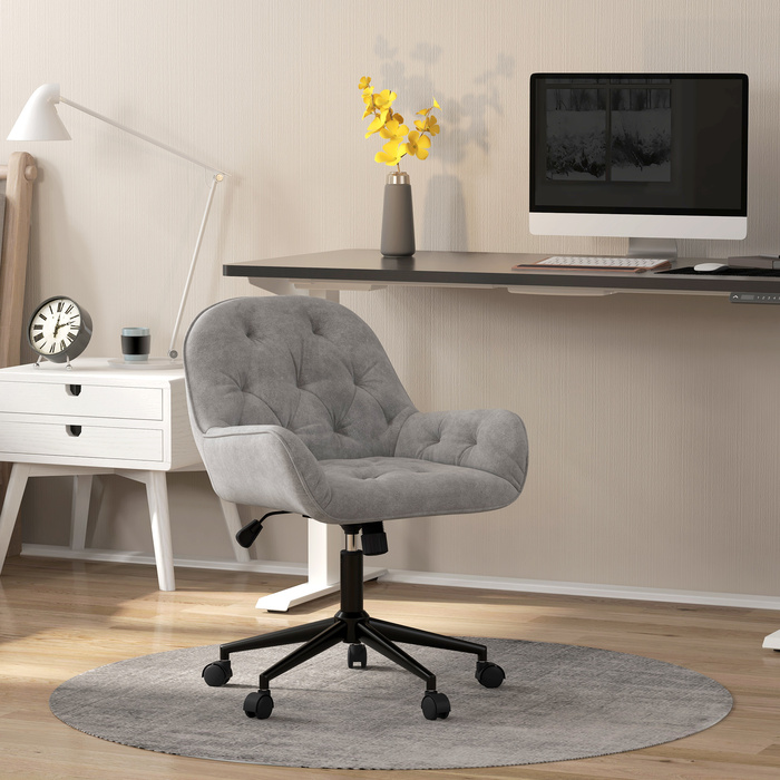 Vinsetto Adjustable Swivel Chair, Ergonomic Office Chair with Velvet-Look Finish in Light Gray for Living Room & Office