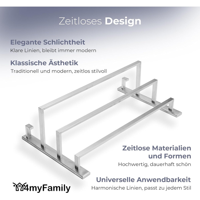 Тримач для рушників без свердління для ванної кімнати | Без бактерій | Прихований кріплення | Тримач для рушників з гачками - нержавіюча сталь SUS 304, антикорозійна, полірована