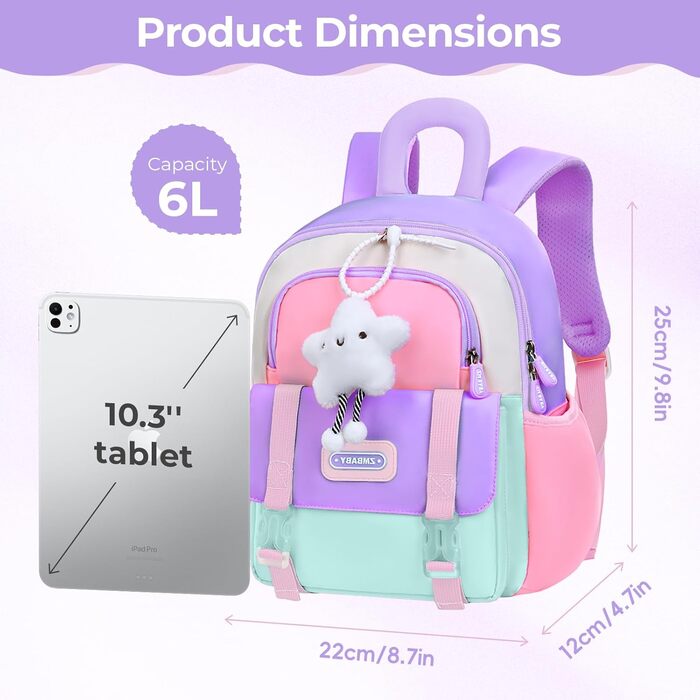 Рюкзак для дитячого садка Tanou для дівчаток, ультралегкий, з нагрудним ремінцем, фіолетовий