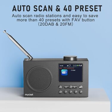 Портативне DAB/DAB+ радіо з цифровим радіо UKW, FM, Bluetooth 5.0, двома будильниками, 40 попередніх станцій та 2.4