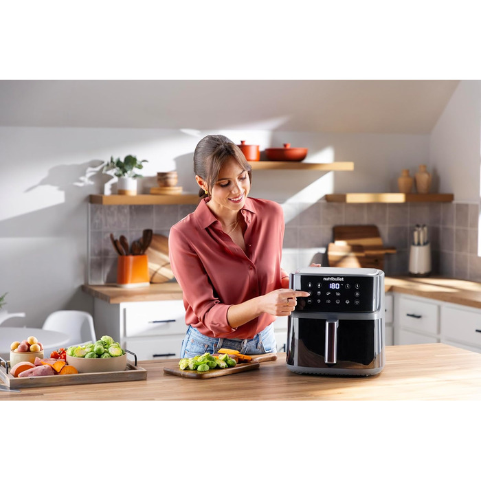 Nutribullet Crisplite Vision NBA0811DG: Фритюрниця повітряна, 8 л, цифрова, 2000 Вт, чорний матовий, без PFAS