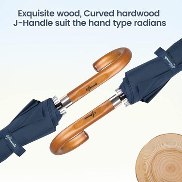 NINEMAX Large Windproof Umbrella - Wooden Handle Walking Umbrella for Men & Women - 16 Ribs Automatic Open - 2 Person Capacity (Navy Blue)