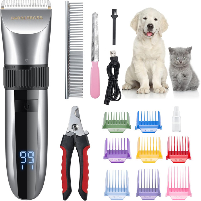 Електрична машинка для грумінгу домашніх тварин BarberBoss QR-9082 – бездротова, з керамічними лезами та LED-дисплеєм