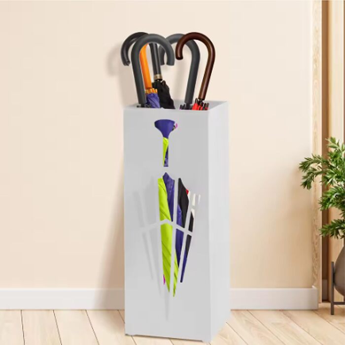 Металева підставка для парасоль та тростей Shakub, 2 слоти, дизайн з вирізами, 25x25x50 см, білий колір