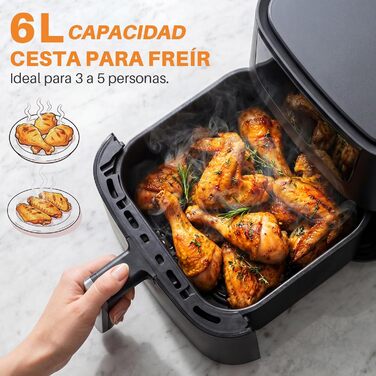 Аерофритюрниця OKYUK 6л XL 1200W з металевим внутрішнім резервуаром: безмасляна фритюрниця з 8 програмами, LED-дисплеєм, таймером