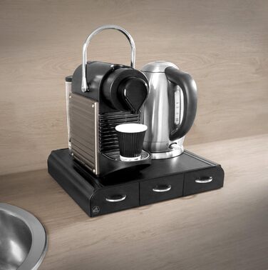 Диспенсер для кавових капсул Kaffeekapselspender, 3 шухляди, чорний пластик, 34.2 x 32.7 x 6.9 см
