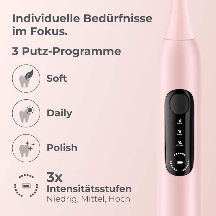 Електрична зубна щітка POIVES P1 Pro - ультразвукова, рожева перлина, з датчиком тиску, 4 роки гарантії