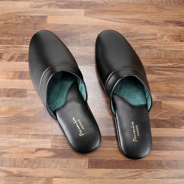 Чоловічі домашні тапочки Pamir з натуральної шкіри, підошва з шкіри, устілка з memory foam, розмір 42.5 EU, широкі, чорні