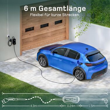 Кабель зарядки Schuko 3.68kW для електромобілів, 6м, 6-16A з цифровим дисплеєм