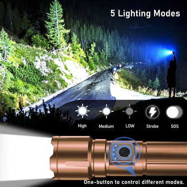 Ліхтар LED Blukar, перезарядна, надпотужний, з регулюванням фокусу, 5 режимів, водонепроникний IP67, для кемпінгу, туризму, риболовлі, надзвичайних ситуацій (колір: коричневий)