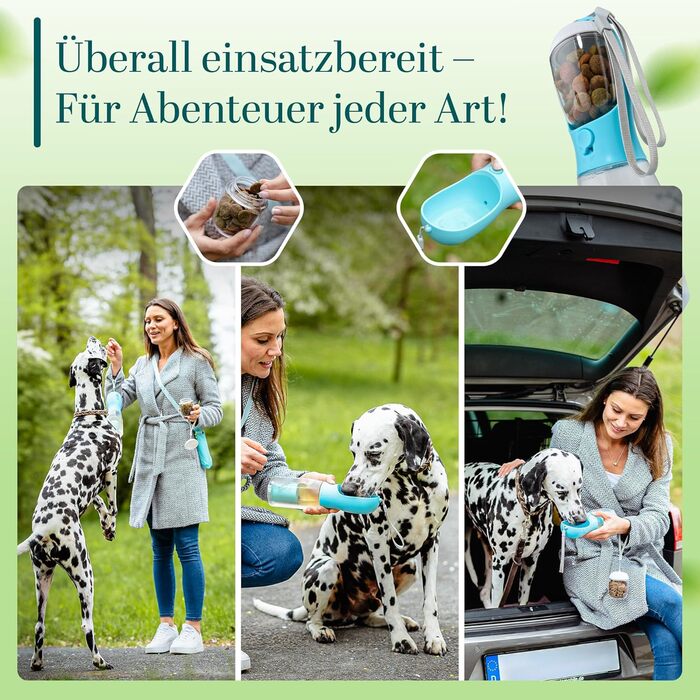 Водяна пляшка для собак на прогулянці 3-в-1 з мискою | Безпечна, BPA-free, з функцією подачі води | 600 мл, блакитна