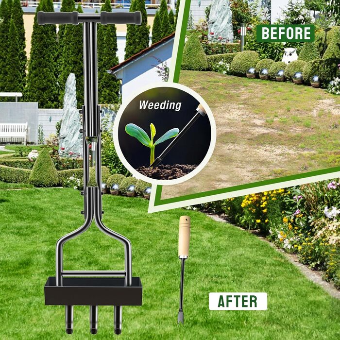 Kedox Aerifier for Lawns, Heavy Duty Hollow Tine Lawn Aerator with Ground Frame 38In, Manual Lawn Aerator Lawn Aerifier Verticutter for Your Lawn or Yard and Compacted Soils