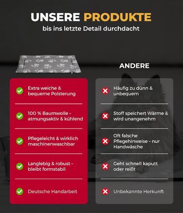 Літня собача ковдра HS-Hundebett® з бавовни з наповнювачем та антиковзким покриттям XS (45x65 см) – М'яка ковдра для собак на літо – Пральна та довговічна – Легка літня ковдра для собак – Лапка Антрацит, Виготовлено в Німеччині Лапка Антрацит 45x65 см