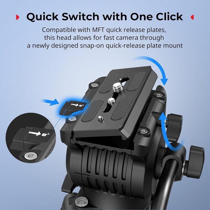 SMALLRIG Статив відеозйомки 73'' з алюмінієвого сплаву, 8кг, QR Plate Manfrotto 501PL, 186см