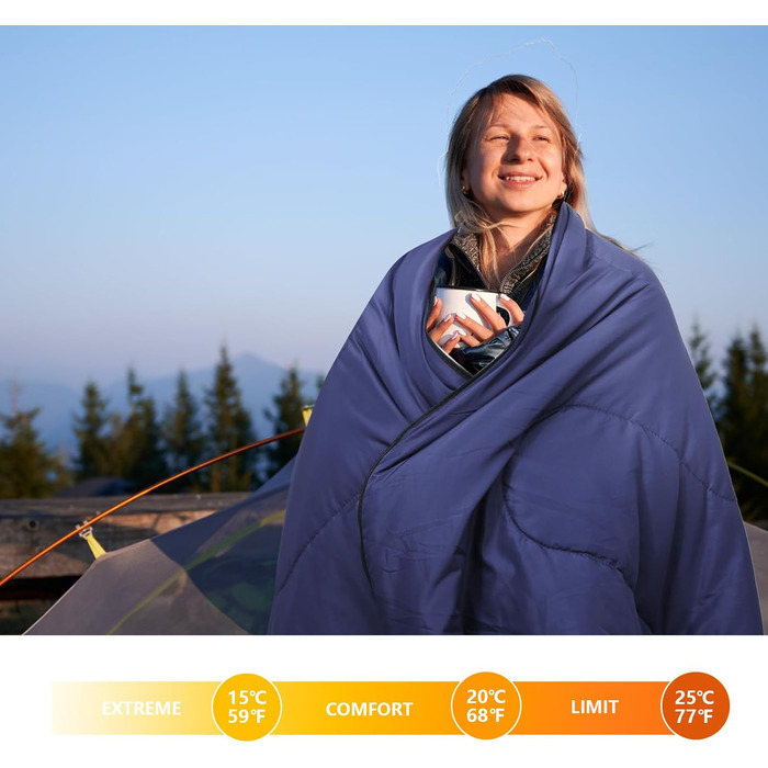 Сплячий мішок TOMSHOO Outdoor, ультралегкий, 4 сезони, компактний, для дорослих та дітей, 1 кг, блакитний