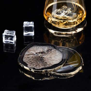 Yougoals Coasters, Geode Coasters for Drinks, Gemstone, Natural Stone, Agate Slices, Coasters, Cup Mat for Home Decoration (black, 4 pieces)