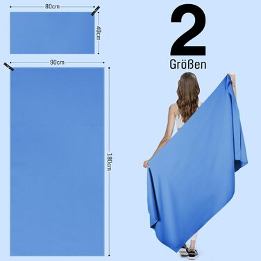 Набір рушників з мікрофібри 2 шт. (180x90 см + 80x40 см) – пляжний та спортивний, швидковисихаючі, пісорозсіювачі для відпочинку, сауни, трекінгу (світло-блакитний)