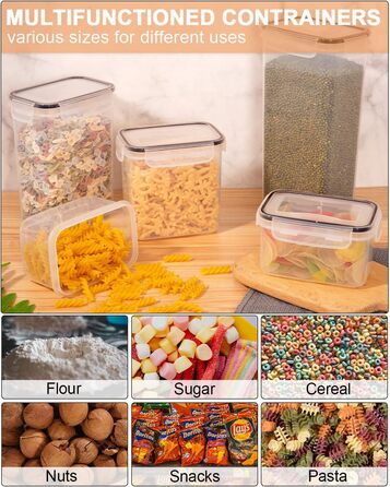Набір контейнерів для зберігання продуктів 25 елементів (9x0.8L + 6x1.4L + 5x2L + 5x2.8L), герметичні, з кришкою, для кухні, органайзер, пластик, для спагеті, борошна, мюслі, кукурудзяних пластівців