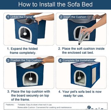 Кітняча хатинка FURRYPAWS - затишний будиночок для котів, підходить для дому та вулиці, стабільна конструкція, ідеально для котів та кошенят (2-ярусний, блакитний)