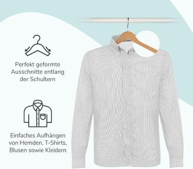 Набір дерев'яних вішалок ACTIVE SOUL (20 шт.) з вирізами для одягу та перемичкою для штанів, 360° обертання, для костюмів, сорочок, блузок та штанів