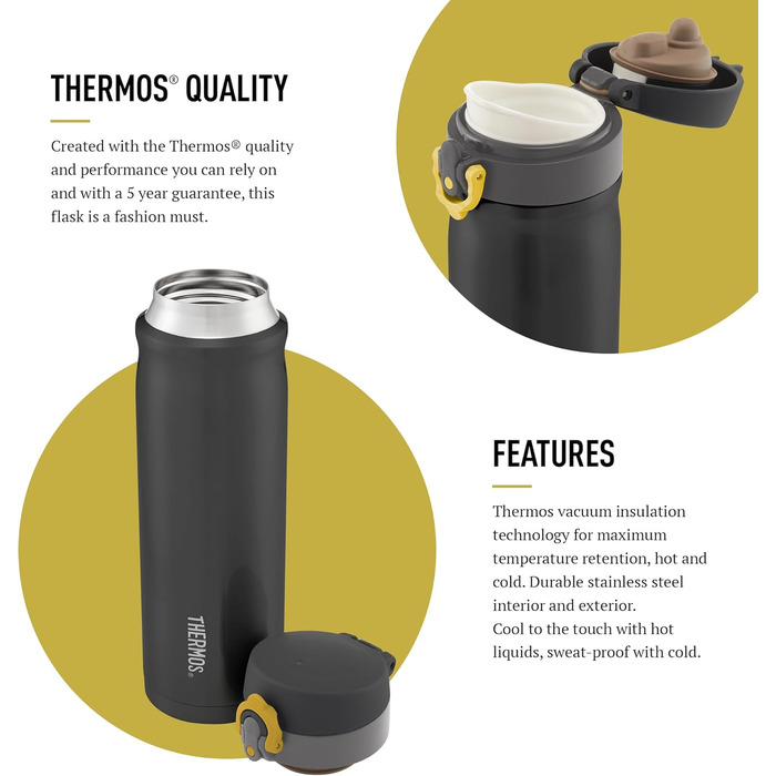 Stainless Steel Insulated Travel Mug - 470ml - Charcoal Color